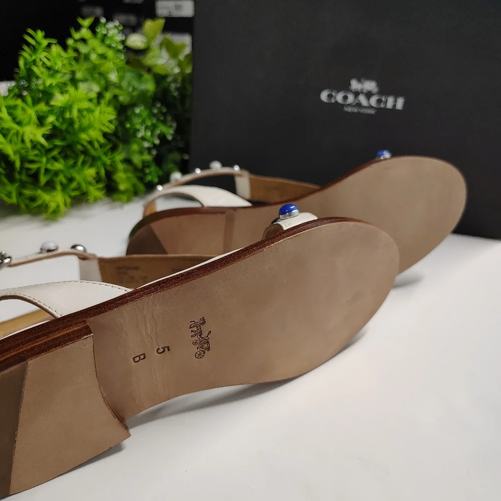Coach Sadie T-Strap Sandals Chalk Leather Ankle Strap Q8973 NIB